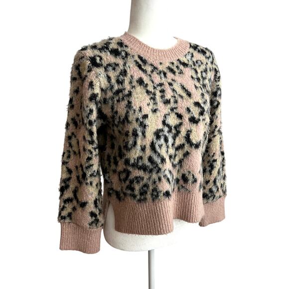 AllSaints Wool Alpaca Blend Crewneck Aurora Leopard Print Sweater Size small - Picture 2 of 6